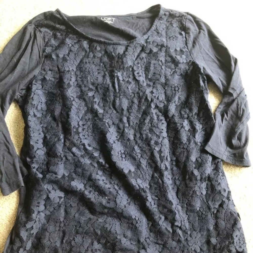 Loft Navy Blue Lace 3/4 Sleeves blouse medium